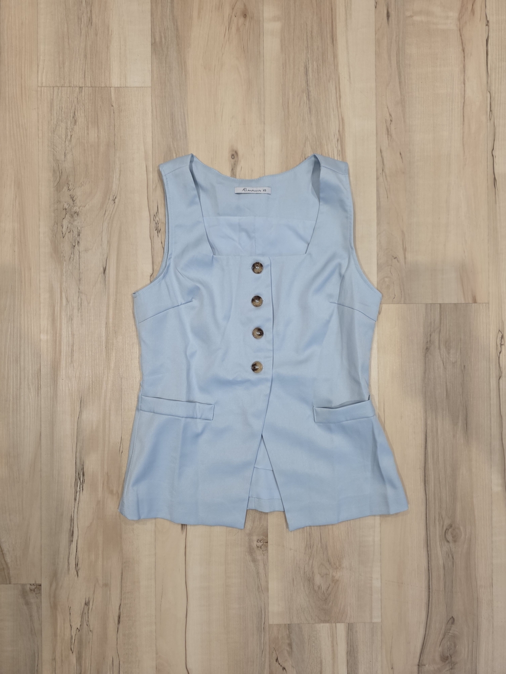 Sleeveless Light Blue Button-Front Blouse/ Vest